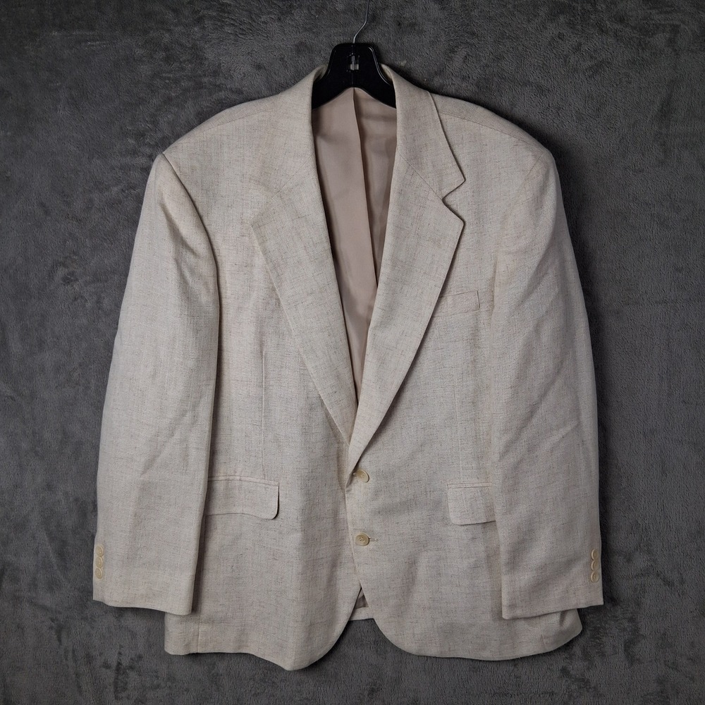 Haggar Men 44S Beige Oatmeal Linen Blend Two Button Blazer Sport Coat Cassic Fit